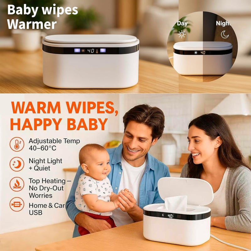 WEEGEEKS Portable Baby Wipe Warmer - USB-Powered, (40°C/104°F to 60°C/140°F) Adjustable Heating, Ultra-Quiet & 0.4kg Lightweight for Travel - Image 2